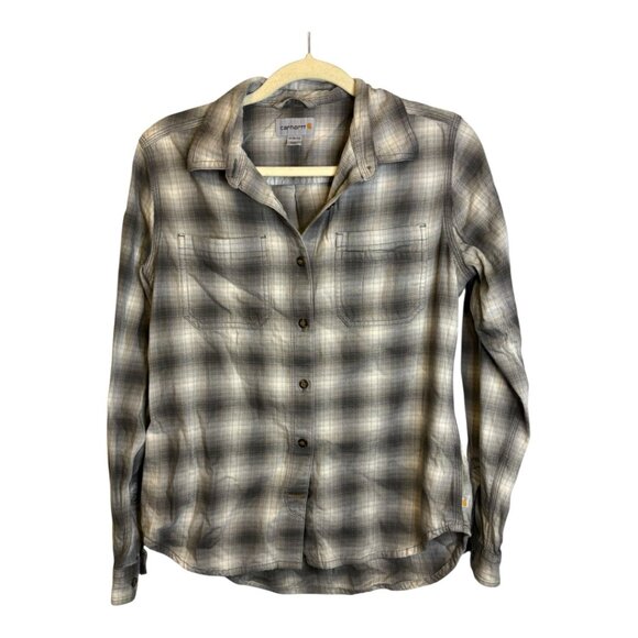 Carhartt Shirt Women's‎ Size Medium Rugged Flex Hamilton button Down Plaid Gray - Picture 1 of 4